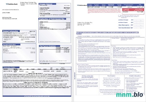 Zjednoczone Królestwo Yorkshire Bank wyciąg z kredytu hipotecznego w formatach Word i PDF, 3 strony 1-2
